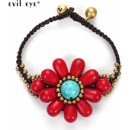Evil Eye Bohemia Water Drop Stone Flower Pendant Charms Bracelet Boho For Women Jewelry Accessories Pendant Bracelet Gift EY4963