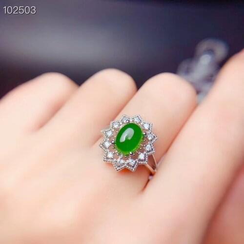 Fashion spinach green jade ring for women jewelry oval natural Hetian Jade real 925 silver good color soft character party gift