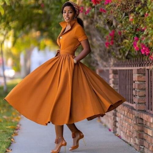 Women A-line Shirt Dress Solid V-neck Sexy Party Wear Pleated Dresses High Waist Female Vintage Elegant Robe Chic Bohemian 2020