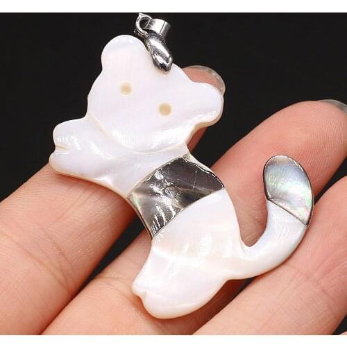 1pcs Natural Cat Shape White Shell Pendant Charm DIY For Earring Necklace Jewelry Making Animal Women Girls Gift Size 45x32mm
