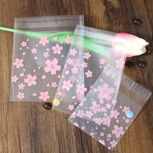 100pcs Cute Bear Bottle Pattern Plastic Candy Bags 7x10cm Cherry Blossoms OPP Self-Adhesive Gift Bags Party Food Packag Bag