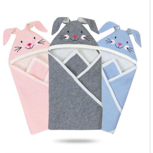 2020 hot sale baby sleeping bag autumn and winter baby cartoon rabbit knitted sleeping bag holding blanket