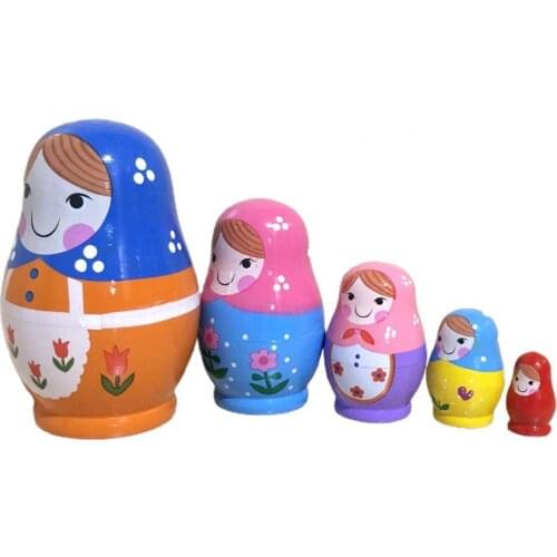5-layer Flower Girl Painting Doll Russian Matryoshka Gift Wooden Craft Model Toy Dolls Accessories 2021