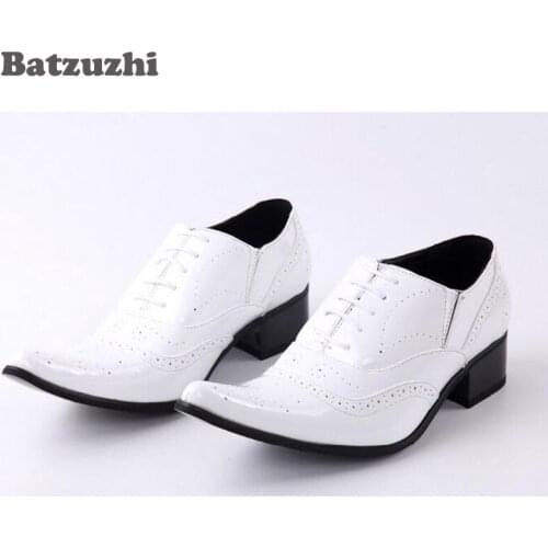 Batzuzhi 2018 New Leather Shoes Men Pointed Toe Height Increased Men Shoes Patent Leather White Wedding Shoes for Men, US6 to12