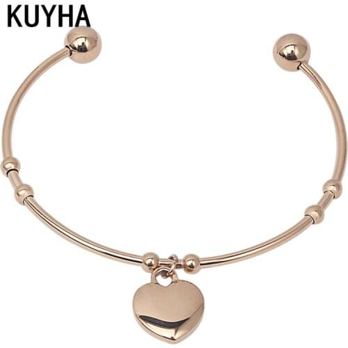 Cuff Bangles Romantic Beautiful Gold/Rose Gold/Silver Color Fashion Classic Heart Charm Bracelets Jewelry Womens Present