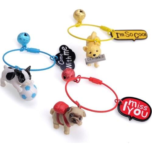 Cartoon 3D Cute Pet Dog Bulldog Car Keychain Animal Lovely Pug Steel Wire Keyring Bag Charm Trinket Toy For Men Woman Jewelry