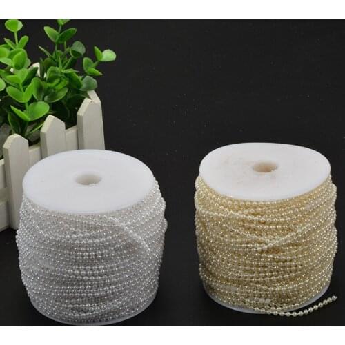 2.5mm 100m ABS Plastic Faux Pearl Beads Chain Cotton Line Thread Wedding Party Decorations White/Beige Festival Ornaments Crafts
