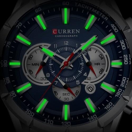CURREN Watches Creative Big Dial Men’s Watches Top Brand Luxury Blue Quartz Wristwatch Men Chronograph Clock Relogio Masculino