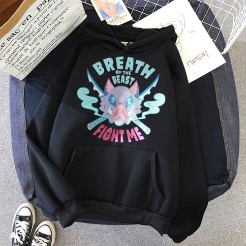 DEMON SLAYER Oversized Hoodies Women Korean Print Long Sleeve Sweatshirt K Pop Hood Kpop Clothes New Streetwear Hooded Pullovers