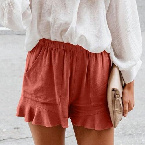 Women Girls Solid Color Casual Shorts Summer Fashion Elastic High Waist Pockets Loose Straight Pleated Shorts Plus Size S-5XL