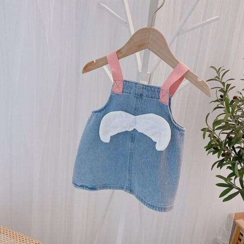 Wing Denim Dress Suspenders Baby Girl Dresses 1-6-year-old
