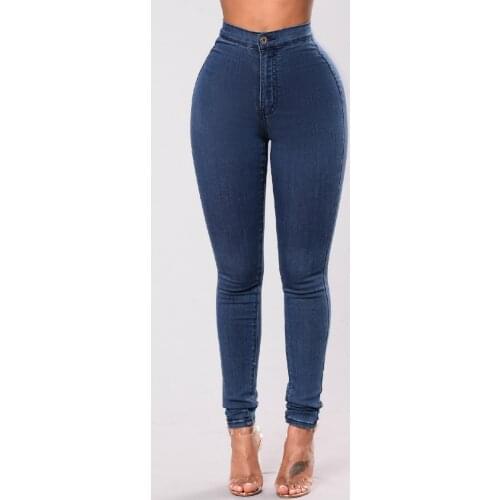 Jeans for Women High Stretch Skinny High Waist Slim Pencil Pants Fashion Pure Color Dark Blue Young Girls Pants