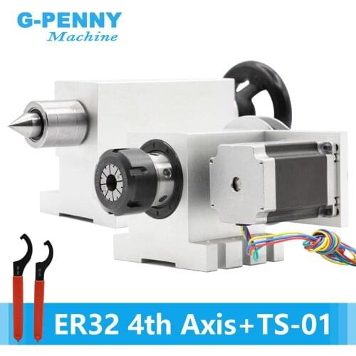 ER32 Chunk 4th Axis+Tailstock CNC dividing head Rotation 6:1 Axis/ A axis kit for Mini CNC router wood working engraving