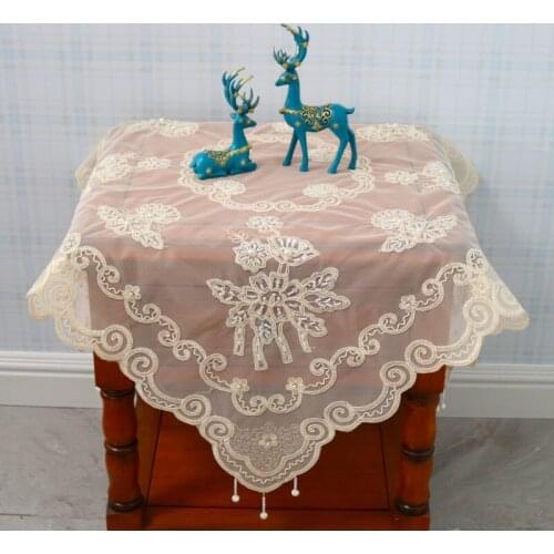 European Lace Embroidery Handmade Bead Pendant Square Tablecloth Air Conditioning TV Table Cover Cloth Christmas Wedding Tapete