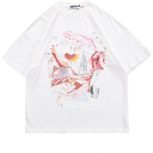 Hip Hop Oversize Washed T-Shirt Streetwear Harajuku Ripped Graphic Printed T Shirt 2021 Men Spring Summer Short Sleeve Tshirt