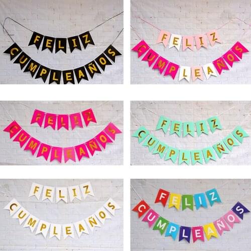 Happy birthday Spanish Feliz cumpleaños Paper Bunting Garland Banners Letter Flags Girl Boy Baby Shower Kids Event Decoration