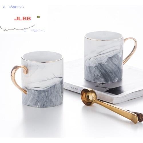 Nordic Marble Coffee Mug with Glod Handle Ceramic Milk Tea Water Cup Pink Gray Gift for Girl 400ml