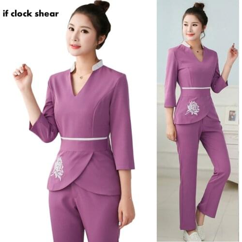 Spa Uniforms Women Workwear Beauty Clothing Beautician scrubs Work Clothes Beauty salon tattoo artist Uniform 2pcs Set Wholesale