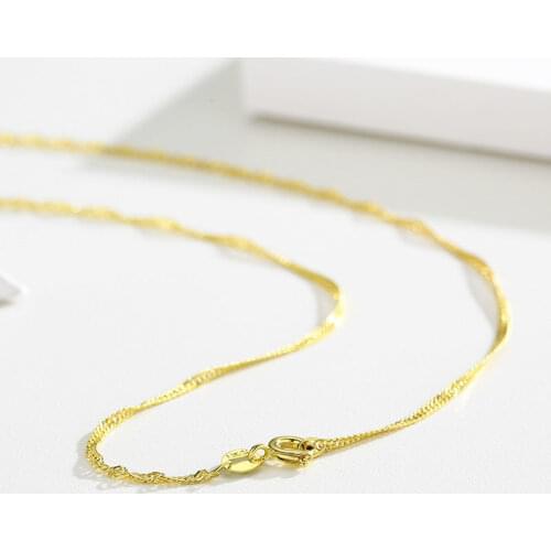 35cm-80cm Brass w Yellow Gold Color Singapore Water Wave Chains Short to Long Necklace Women Girls Kids Child Men Jewelry Colier