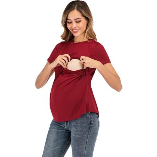 Summer 2020 New Breastfeeding T-shirt European and American style confinement dress round neck short sleeve maternity dress