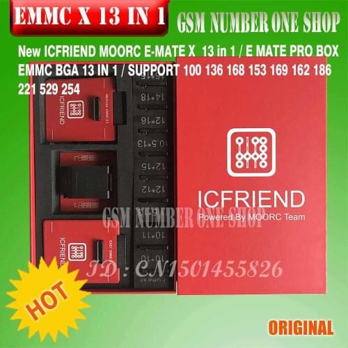 The Newest MOORC High speed E-MATE X E MATE BOX EMATE EMMC BGA 13in 1 for 100 136 168 153 169 162 186 221 529 254 easy jtag plus