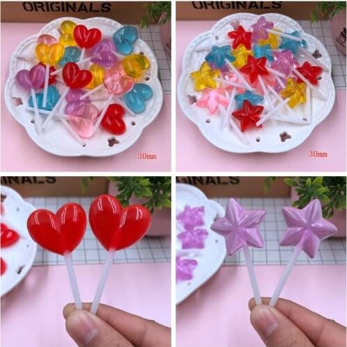 5pcs Resin New Arrival Hot Selling Heart Five Star Lollipop for Crafts Making, Scrapbooking, DIY