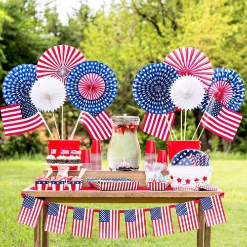 Omilut American 4th of July Independence Day Decoration American Flag Patriotic Party Disposable Plates/Napkins/Cups Decor Suppl