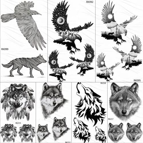 OMMGO Bald Eagle Tribal Temporary Tattoos Sticker Custom Tattoo Black Men Fashion Body Art Arm Fake Tatoos Small Galaxy Moon