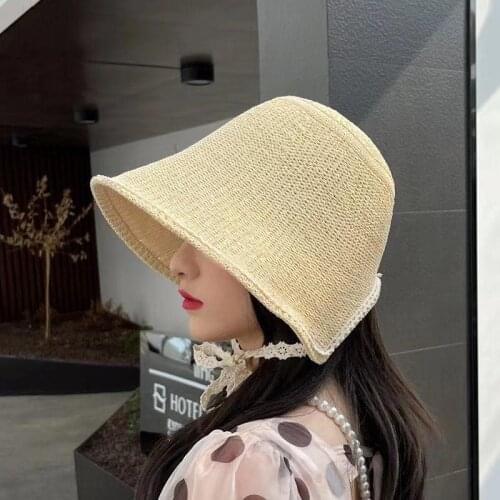 Womens Bucket Hat with String Designer Breathable Cloche Caps Ladies Spring Summer Knit Fisherman Hats Sun Fedora Beach Hats