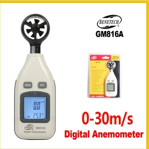 Portable Anemometer High Precision Digital display Handheld windmeter with LCD backlight Meter 0-30m/s GM816A-BENETECH