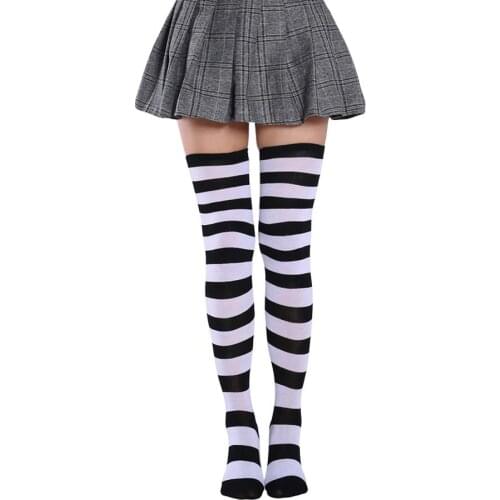 Anime Stockings Women Striped Stocking Cute Black Pink Blue Long Knee-high stockings Winter Warm Adult Girl Student School Wear