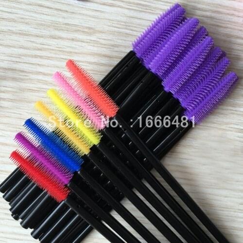500pcs/lot Multi-color Disposable Eyelash Extension Soft Mascara Silicone Brush Wands Applicator Free Shipping