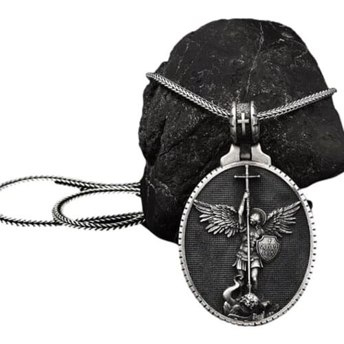 New Fashion Retro Christian Jewelry Angel Archangel Michael Mens Pendant Necklace Religious Jewelry Chain Necklace