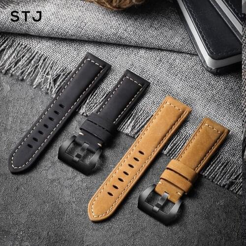 STJ Handmade Cowhide 22mm 20mm Watchband For Samsung Galaxy Watch Active 42mm 46mm Women Men Leather Watch Strap For Huawei GT 2