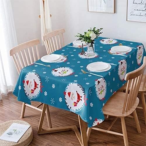 Christmas Table Cloths for Dining Room Washable Table Cloth for Outdoor Picnic, Kitchen and Holiday Dinner, Cartoon Santa Claus