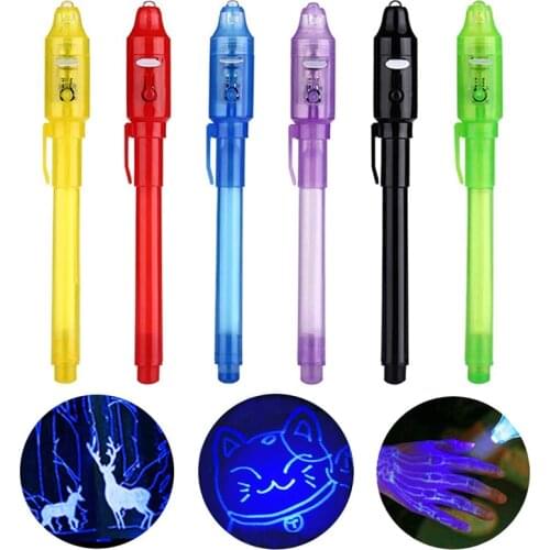6Pcs Invisible Ink Pen Secrect Message Writing Spy Pens with Magic UV Light Detective Birthday Party Security Alarm for Children