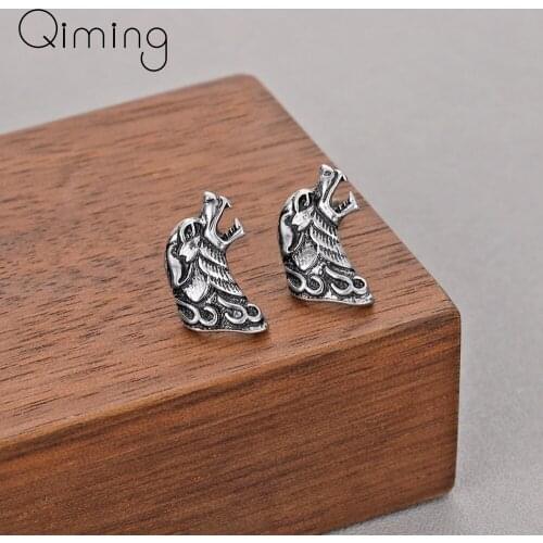 Punk Animal Pet Earrings Roar Dog Wolf Slavic Viking Jewelry Black Antique fashion Trendy Gothic Stud Earrings Women Men Gift