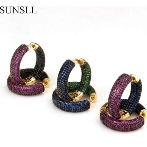 SUNSLL Golden Copper Pins Multicolor Cubic Zirconia Big Circle Hoop Earrings Womens Fashion Party Jewelry Cobre CZ Brincos