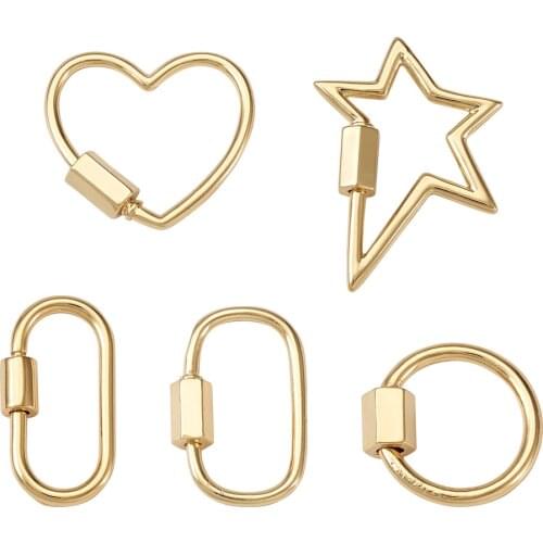 5pcs Brass Screw Clasps Carabiner Lock Charms Spiral Clasp Hanging Necklaces Pendant Keychain DIY Jewelry Making Findings Supply