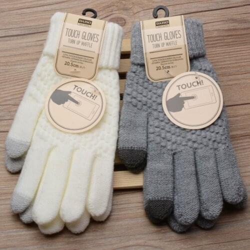 Womens Cashmere Wool Knitted Gloves Winter Warm Thick Touch Screen Gloves Solid Mittens For Mobile Phone Tablet Pad