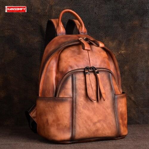 Hand-wiping Women Backpack Genuine Leather Shoulder Bag Personality Retro Backpacks Original Casual First Layer Leather Female