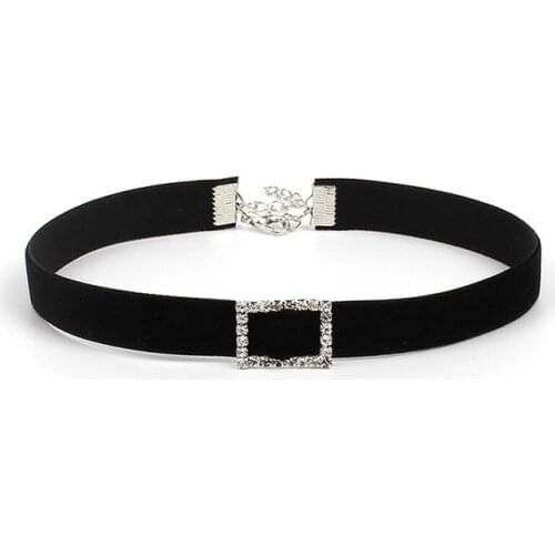 Statement Harajuku Black Velvet Choker Necklace Women Rhinestone Geometric Round Square Heart Necklace Chocker Jewelry YRX05