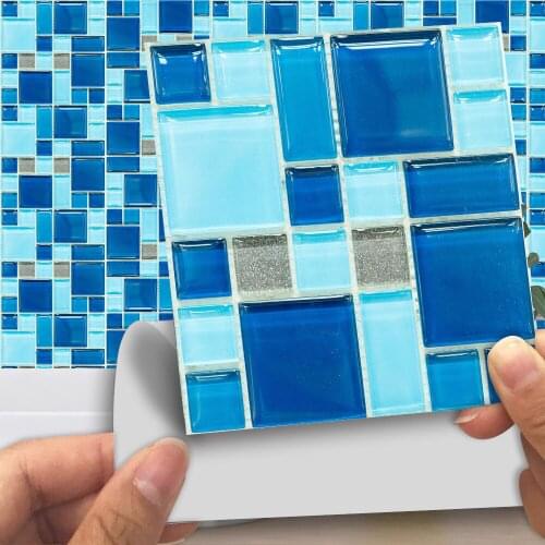 Hard Blue Mosaic Tile Stickers Kitchen and Bathroom Tiles Diagonal Lines Peel and Leave Wear-resistant Smooth Wall Stickers