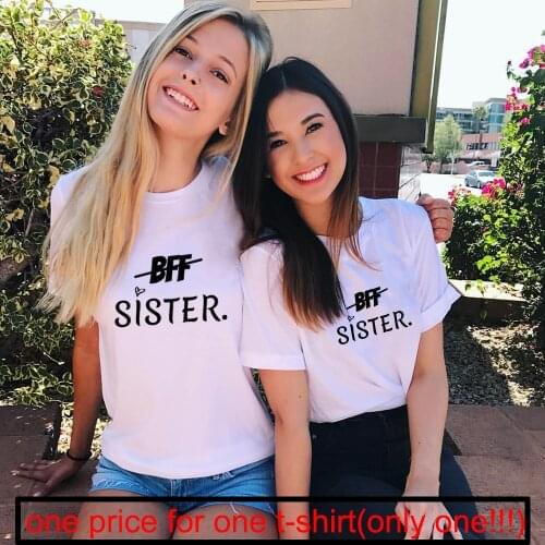 1 Pcs BFF Sister Letter Print Women Graphic Short Sleeve T Shirts for Summer Aesthetic Best Friends Sisters Young Girls Tops Tee