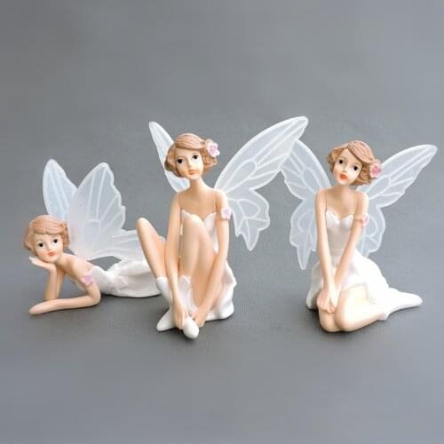 1PC Flower Fairy Toy Figures DIY Miniature White Angel Flower Ornaments Cartoon Resin Dollhouse Decoration Gifts