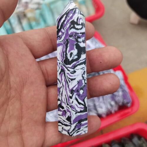 9-10cmNatural purple zebra Quartz Crystal Wand Healing Gem Stone Rock Hexagon Obelisk Point Minerals Feng Shui