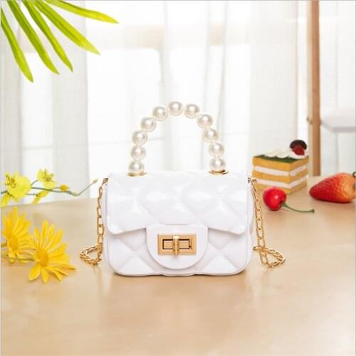 2021Women Mini Handbag New Elegant Shoulder Messenger Portable Chain Bag Girl PVC Jelly Bags Pearl Crossbody Small Square Bag