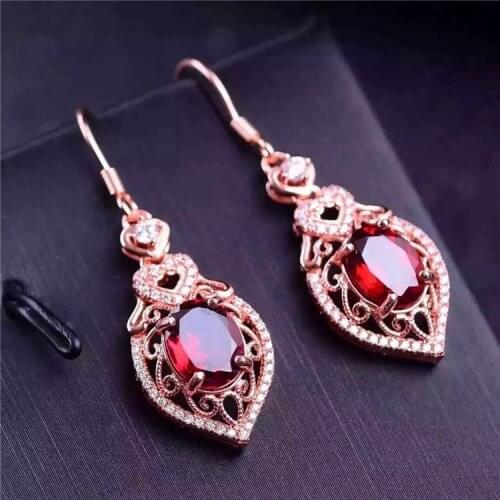 KJJEAXCMY boutique jewels 925 pure silver inlaid with natural garnet female pendant ring earrings 3 pieces of gold and silver co