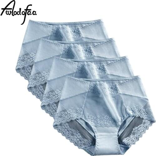 4Pcs/Lot Ladies Lace Underwear Lingerie Cotton Sexy Transparent Panties Women Briefs See Through Underpants Female Pantys XL XXL