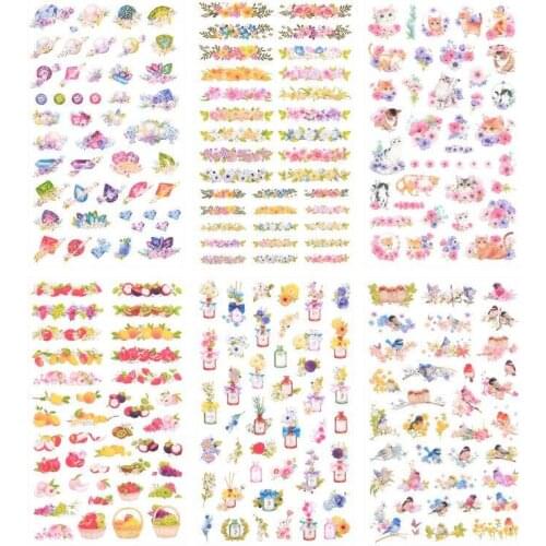 6 Sheets/Set Cute Kawaii PVC Flower Stickers for Notebooks Albums Scrapbook Decorative Laptop Classic Toys for Kids